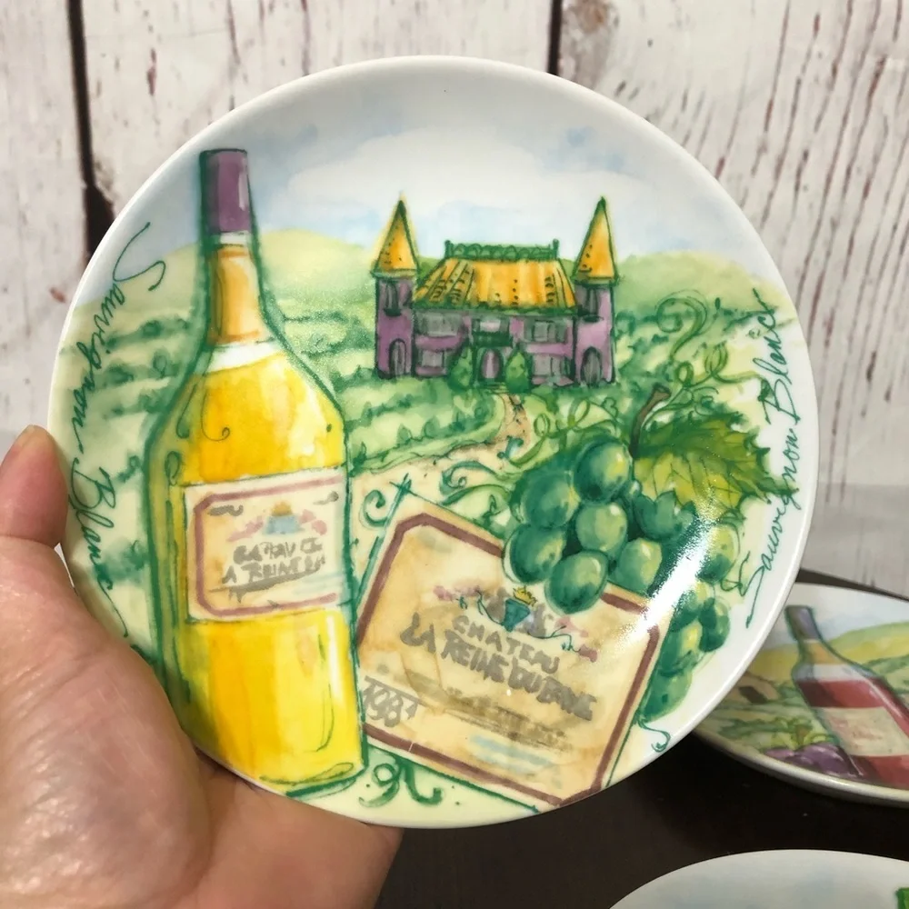 Boston Warehouse Wine Label Plates Set of four 6.5” Vintage 2003 collectible
